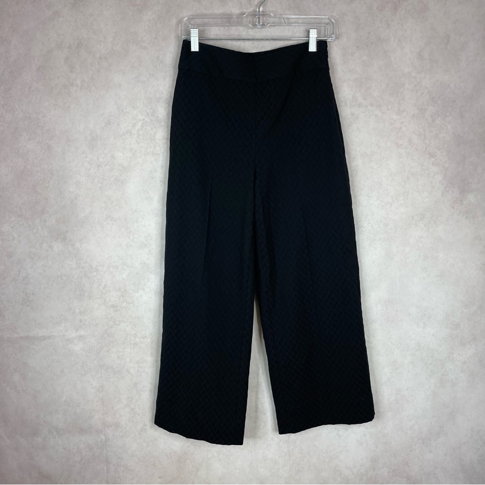 Rebecca Taylor Black Jacquard Crop Wool Wide Leg Pants Women's Size 2